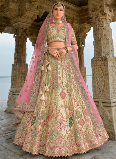 Traditional Bridal Cream Silk embroidered lehenga choli AA141