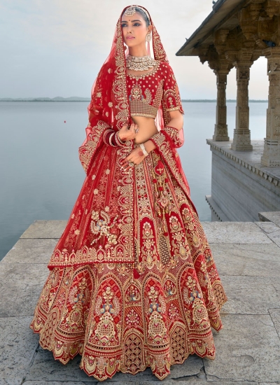 Traditional Bridal Red Silk embroidered lehenga choli AA138