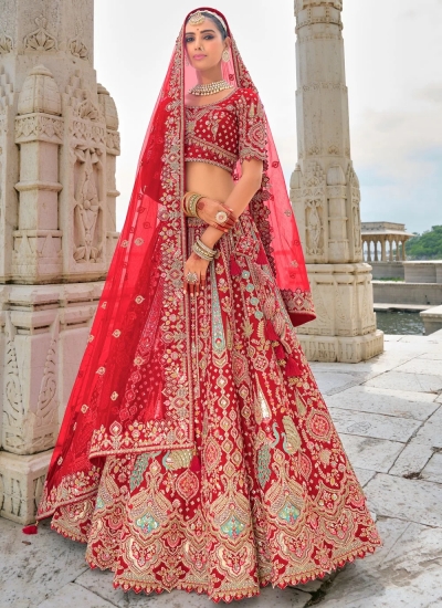 Traditional Bridal Red Silk embroidered lehenga choli AA151
