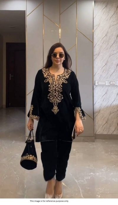 Bollywood Model Velvet heavy embroidery work Black Palazzo set