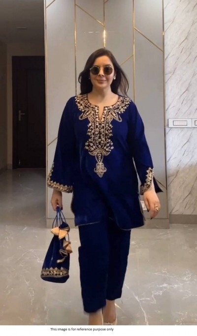 Bollywood Model Velvet heavy embroidery work Royal blue Palazzo set
