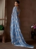 Blue Satin silk foil work wedding saree with blouse 1012C