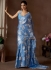 Blue Satin silk foil work wedding saree with blouse 1012C