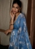 Blue Satin silk foil work wedding saree with blouse 1012C