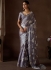 Greyish Purple Satin silk foil work wedding saree with blouse 1012E