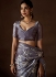 Greyish Purple Satin silk foil work wedding saree with blouse 1012E