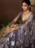 Greyish Purple Satin silk foil work wedding saree with blouse 1012E