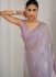 Lavender Satin silk foil work wedding saree with blouse 1021A