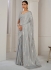Grey Satin silk foil work wedding saree with blouse 1021B