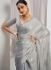 Grey Satin silk foil work wedding saree with blouse 1021B