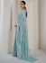 Sea blue Satin silk foil work wedding saree with blouse 1021D