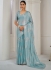 Sea blue Satin silk foil work wedding saree with blouse 1021D