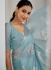 Sea blue Satin silk foil work wedding saree with blouse 1021D