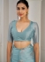 Sea blue Satin silk foil work wedding saree with blouse 1021D