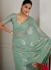 Sea green Satin silk foil work wedding saree with blouse 1021E