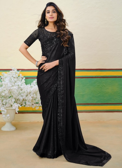 Black Shimmer georgette sequins embroidered wedding saree with blouse 1004