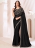 Black satin chiffon sequins embroidered wedding saree with blouse 1309C