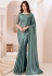 Dusty green satin chiffon sequins embroidered wedding saree with blouse 1307B