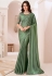 Green satin chiffon sequins embroidered wedding saree with blouse 1307C
