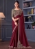 Maroon satin silk sequins embroidered wedding saree with blouse 30001