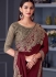 Maroon satin silk sequins embroidered wedding saree with blouse 30001