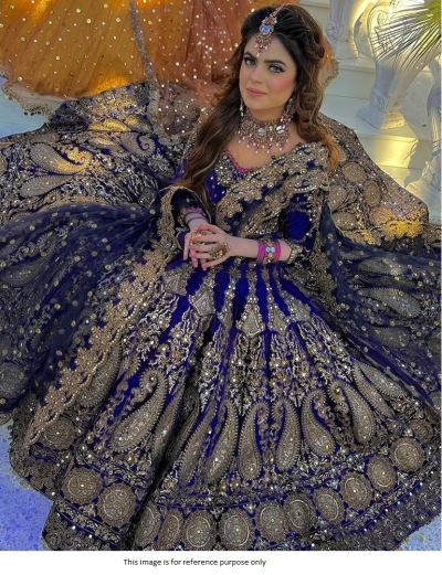 Bollywood Model Royal blue velvet heavy bridal lehenga choli