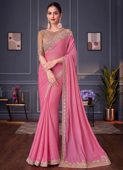Rose shimmer silk sequins embroidered wedding saree with blouse 30007