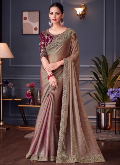 Rusty brown double tone silk sequins embroidered wedding saree with blouse 30011