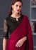 Pinkish Red satin chiffon sequins embroidered wedding saree with blouse 30018