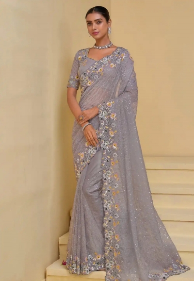 Lavender banarasi tuscany embroidered wedding saree with blouse 7506