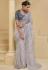 Grey organza embroidered wedding saree with blouse 7512