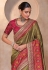 Olive green and red kanjivaram silk embroidered patola wedding saree with blouse 11004B