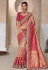 Peach and red kanjivaram silk embroidered patola wedding saree with blouse 11004C