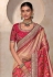 Peach and red kanjivaram silk embroidered patola wedding saree with blouse 11004C