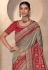 Grey and red kanjivaram silk embroidered patola wedding saree with blouse 11004D