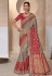 Grey and red kanjivaram silk embroidered patola wedding saree with blouse 11004D
