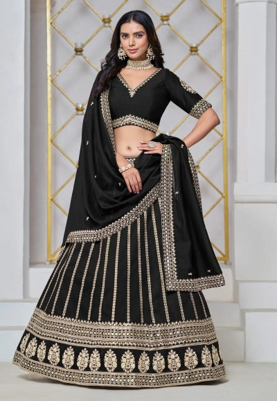 Black art silk circular lehenga choli 301