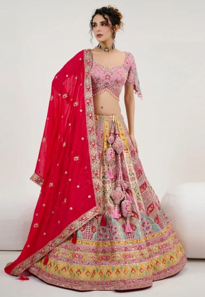 Pink silk wedding lehenga choli 1057