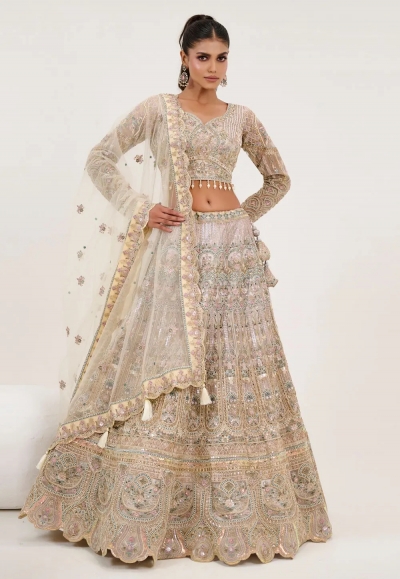 Cream net lehenga choli for wedding 1062B