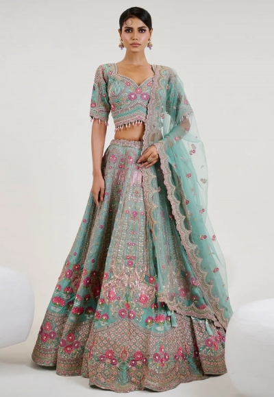 Sea green organza lehenga choli 1063B