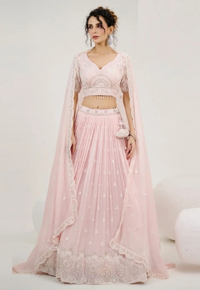 Pink georgette lehenga choli for wedding 1066B