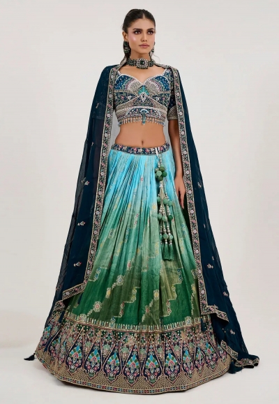 Green jacquard lehenga choli 1070