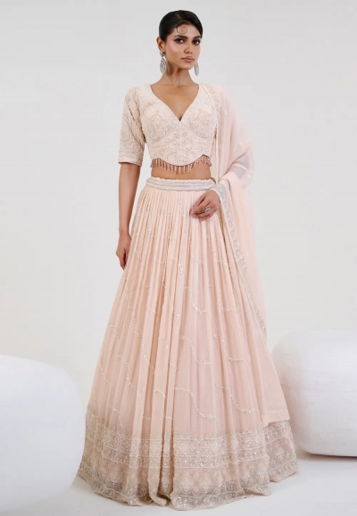 Peach georgette circular lehenga choli 1068