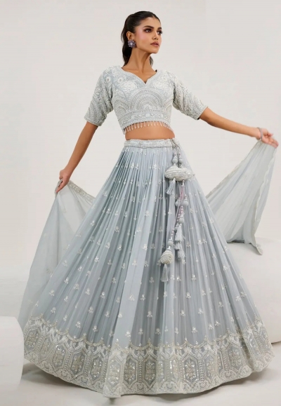Sky blue georgette circular lehenga choli 1066