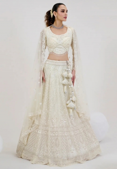 Cream net circular lehenga choli 1065