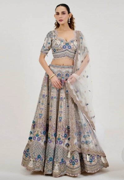 Cream organza wedding lehenga choli 1063