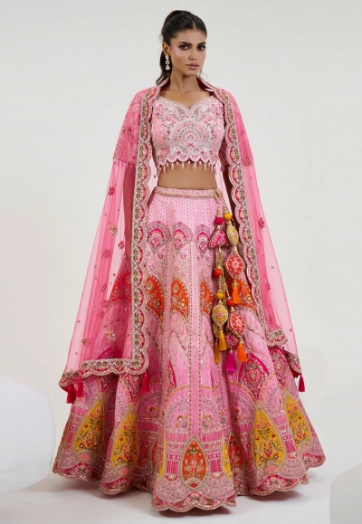 Pink silk circular lehenga choli 1059