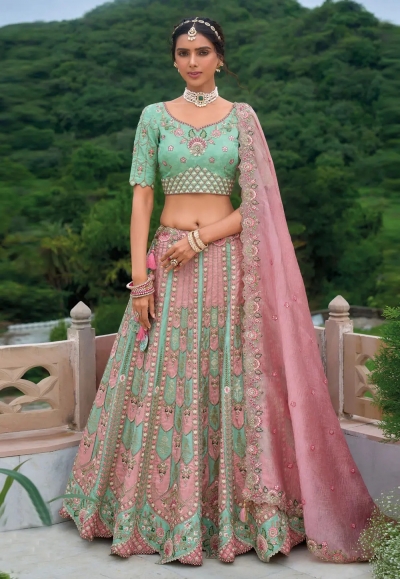 Sea green silk wedding lehenga choli 7101