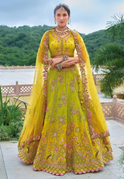Mustard silk lehenga choli for wedding 7103