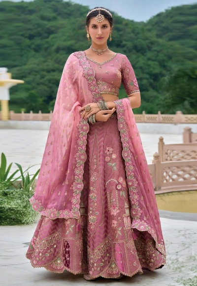 Pink silk circular lehenga choli 7106